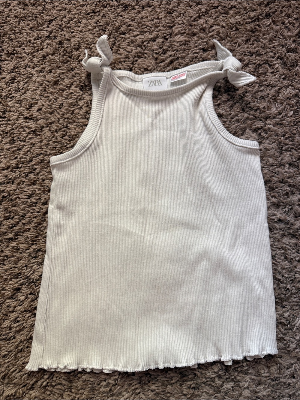 Zara Kids Cream Ribbed Tie-Shoulder Tank Top